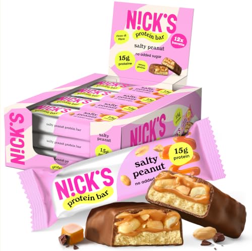 N!CK'S Barrette proteiche Salty Peanut, 15 g di proteine, 203 calorie, low carb barretta proteica keto senza zucchero aggiunti, senza glutine (12 protein bars x 50 g)