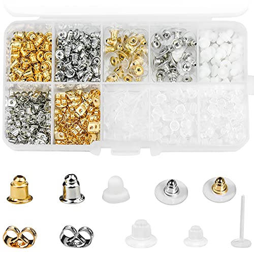 530 Pièces Fermoirs de Boucles d'Oreilles 10 Styles Poussette Boucle Oreilles en Métal Caoutchouc Plastique Sécurisé Fermoirs Bouchons à Tige Créoles...