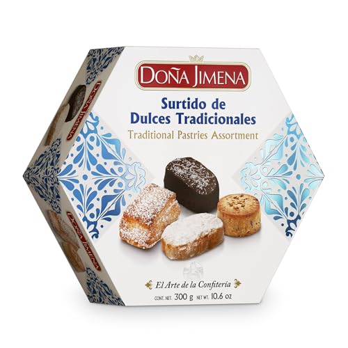 Doña Jimena| Weihnachtsgeschenkkorb| Sortiment traditioneller Süßigkeiten, Schokoladen-Polvorones, Mini-Schmalzgebäck und Blätterteiggebäck | Für die ganze Familie | Mandeln, 300 Gramm