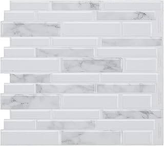 WalDecoo Marble Peel and Stick Backsplash, 10-Sheet Premium 3D Self Adhesive Tiles for Kitchen Stick on Backsplash, Marble Look Decorative Tiles