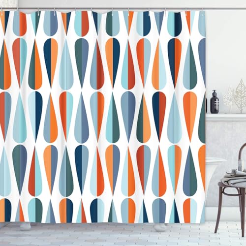 Emvency Shower Curtain Mid Century Modern Retro with Drop Shapes in Tones Abstract for All and Purposes Waterproof Polyester Fabric 72 x 72 inches Set with Hooks