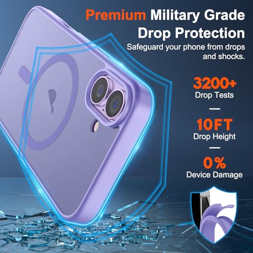Image of SUPFINE Magnetic for iPhone 17 Case (Compatible with MagSafe)(Military Grade Drop Protection) Translucent Matte Shockproof with Anti-Fingerprint Phone Cover 2025,Purple