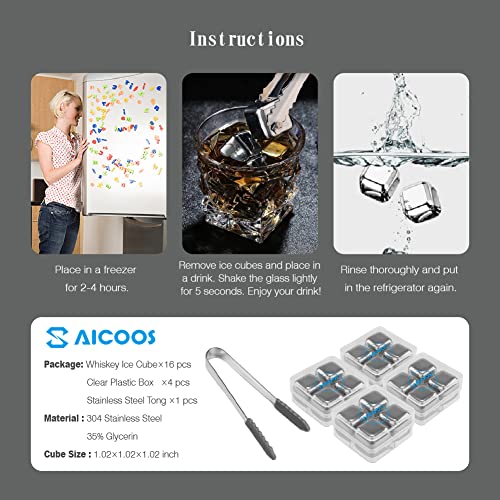 Whiskey Stones 16 Pack,Reusable Ice Cubes, High Cooling Technology，Stainless Steel Ice Cubes, For Whiskey, Vodka, Liqueurs, Wine,Beverage Juice Or Soda, Pack Of 16 #TOP5