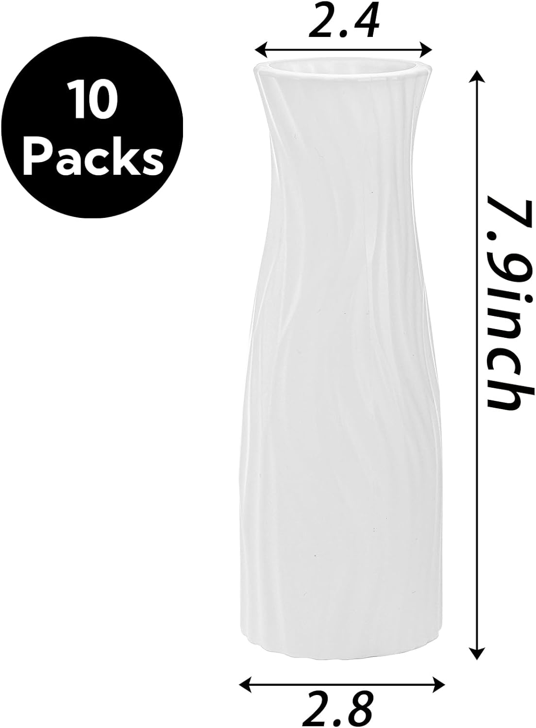 SOUJOY 10 Pack Composite Plastic Flower Vase, White Conic Floral Vase Home Decor Centerpieces, Small Unbreakable Vases for Decor Living Room