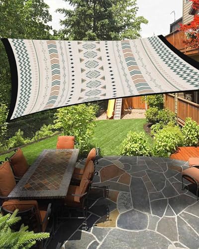 Boanket Sun Shade Sail 8' x 10', Teal Geometric Rectangular Waterproof Outdoor Sun Shades, Contemporary Abstract Art Rustic Shade Cloth for Patio Deck Terrace Garden Lawns Beach Backyard