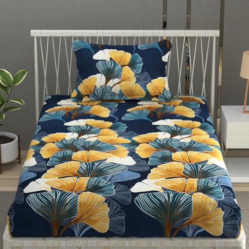 Image of Vram Premium Heavy Cotton Flat Bedsheets with 1 King Size Pillow Covers || Single Bed 350 TC || 60 x 90 Inch Single Size Flat || :- Green Mushroom