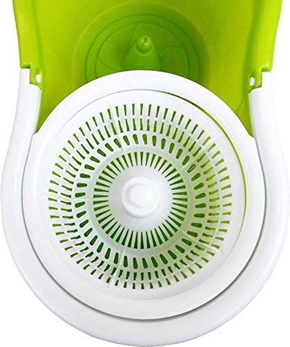 Image of 360 Spin Mop and Bucket Set with 4 Microfiber Refills | Stainless Steel Handle | Easy Spin Wringer Floor Cleaning Mop for Home, Kitchen & Office | Green & White