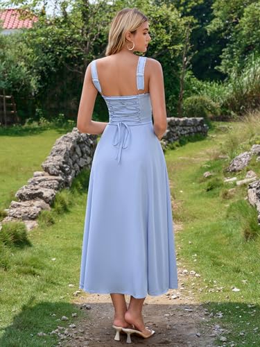Image of KUTUMAI Floral Corset Midi Dresses for Women 2026 Lace Up Flowy Summer Wedding Guest Dress with Pockets