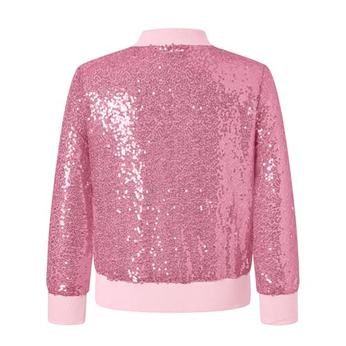 SANGTREE Girl's Sequin Baseball Jacket Casual Long Sleeve Front Zip Bomber Jackets,2T - 14 Years2