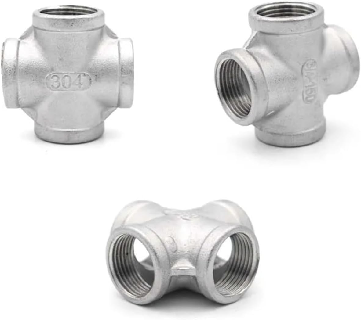 304 Stainless Steel BSPT Pipe Connector, Male to Female, Four-Way & Three-Way, Various Sizes (Red, 1-1/4")(Black,0.25 Inch)