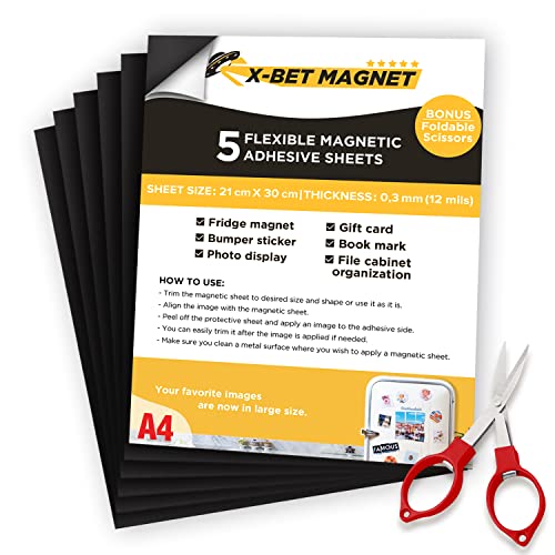 A4 Autoadhesivo Magnético Hojas - Imanes Adhesivos - Imán de Nevera - Papel Magnético e Imán Autoadhesivo para Fotos - Hojas Magnéticas - Láminas de imán flexibles - Magneticas para Bricolaje - 5 UDS Cover
