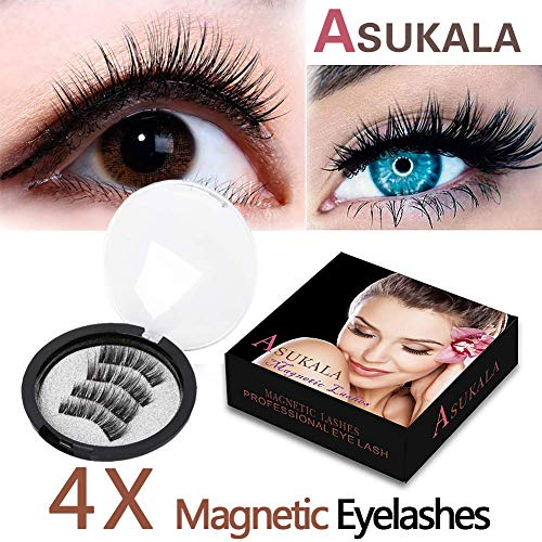 Magnetic Eyelashes Natural Full Eye Magnetic Lashes Ultra Thin Magnet Eyelashes 3D Dual Magnet fake lashes with Eyelash Tweezers (4 PCS)