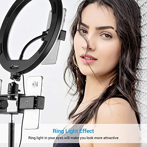 Andoer Kit de luz de anel de vídeo de 25 cm, 3 cores, 10 níveis, regulável, 3200-5600 K, com cabeça