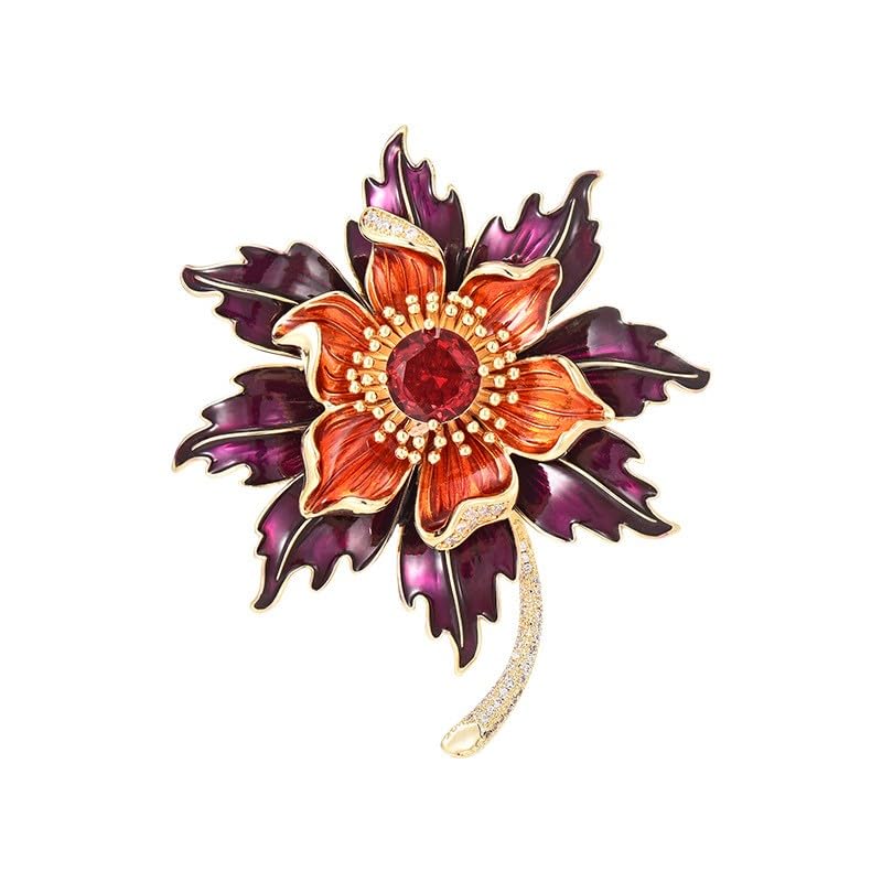 Image of Flower Brooch Pin - Rhinestone Flower Pin 18k Gold Plated - Thanksgiving Day, Birthday, Wedding Gifts for Mom, Wife