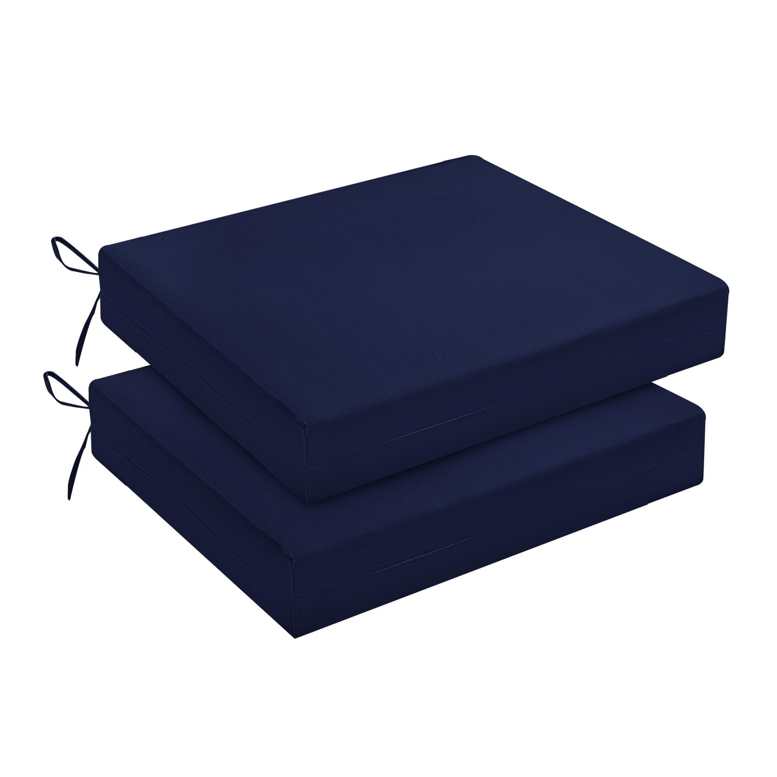 downluxe Outdoor Chair Cushions Set of 2 for Patio Furniture, Water-Resistant Square Corner Patio Chair Cushions with Ties, High Density Foam Outdoor Seat Cushion, 18.5" X 16" X 3", Navy