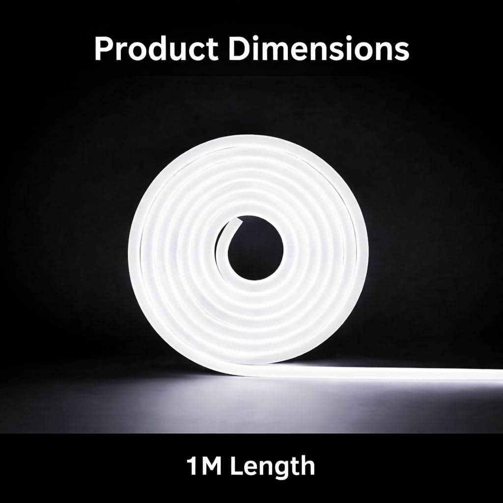 One94Store 1M LED Neon Strip Light – USB Powered Flexible Waterproof Rope Light (DC 5V) with Button Switch | Ambient Lighting for Bedroom, Home, DIY Décor, Gaming Room & Party (White)