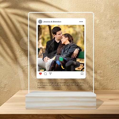 Image of Giftplease Customized Photo And Text Frame With Wooden Stand | Personalised Printed Photo Frame | Gift | Birthday | Anniversary (Transparent, 5MM, 6 * 8 Inches), Tabletop