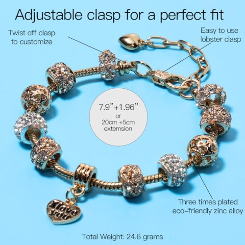 AICase Charm Bracelet for Women/Silver Plated Cuff Bangle Jewelry Gifts with Beads,Charms, and Adjustable Snake Chain Bracelet Birthday Jewelry Gift for Women Her MoM/Sister/Friends/Wife/Grandma3