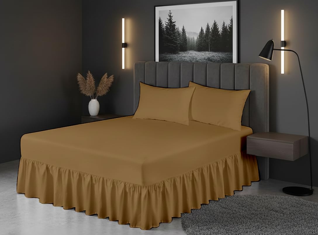 Luxury Polycotton Fitted Valance Sheet – Plain Dyed Bed Skirt Platform Base Cover, Easy Care, Wrinkle Resistant, (Natural, Single)