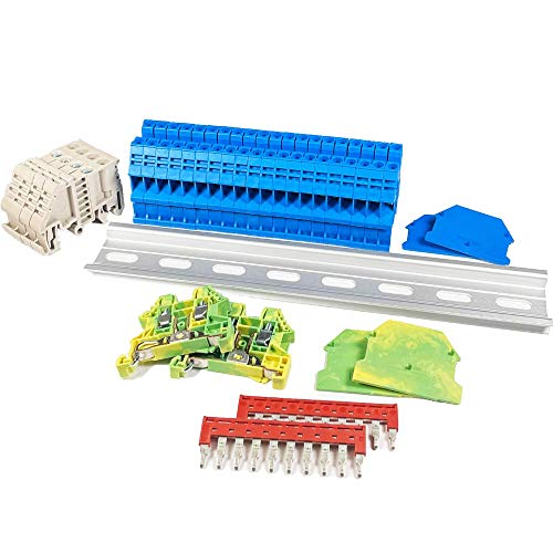 Bornier rail DIN bleu Dinkle DK4N-BL 10 AWG avec borne terre DK4N-PE 600V