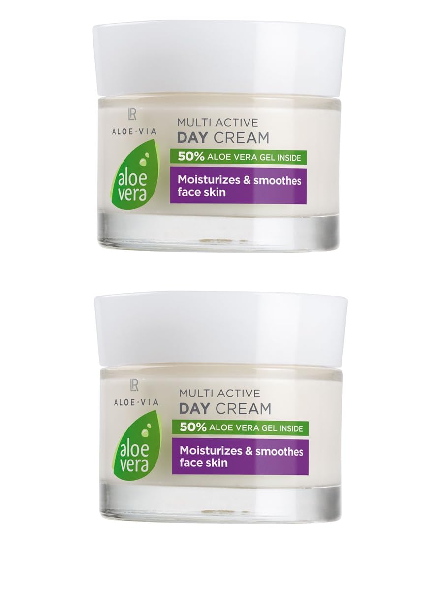 LR Aloe VIA Crema de día multiactiva con 50% gel de aloe vera, extracto de oliva orgánico, aceite de semilla de uva, 2 x 50 ml