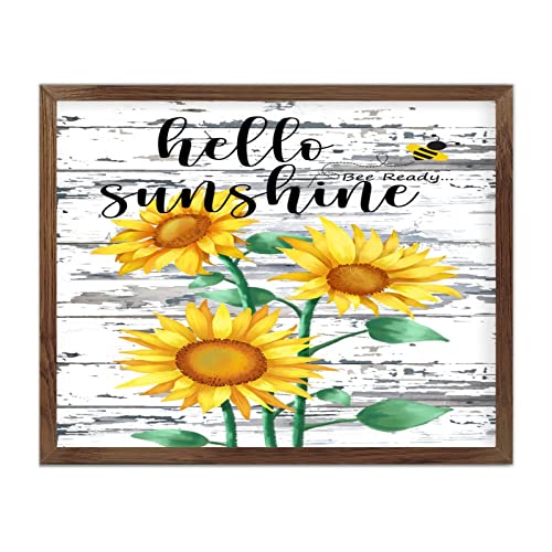 Décoration murale tournesol en bois 40x50 cm cadre vintage