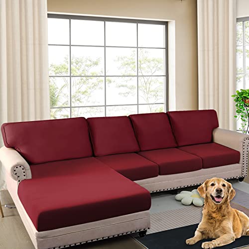 Hdcaxkj Sectional Couch Covers 8 Pieces Stretch Water Resistance Individual Couch Cushion Covers Protector L Shape Sofa Cover For Living Room Pet Dog L-Shaped Sofa Slipcovers Set (Wine Red, Large) #TOP1