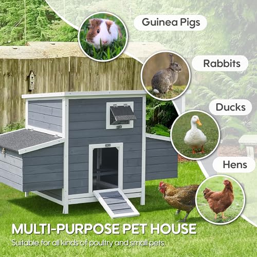 Large Chicken Coop for 2-6 Chickens, Wooden Hen House with 4 Nesting Boxes, Outdoor Chicken House Poultry Cage Rabbit Cage w/Ramps, Window & Openable Roof, 59\'\'L*33.5\'\'W*38.6\'\'H