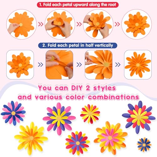 Image of MotiMind 18 Pcs Paper Flowers Bulletin Board Decorations DIY 3D Paper Floral for Wall Classroom Back to School Birthday Party Flower Backdrop Decoration Photo Backdrop(Dark Color,6 inch 8 inch 10 inch)