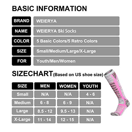image for WEIERYA Ski Socks 2 Pairs Pack for Skiing, Snowboarding, Cold Weather,