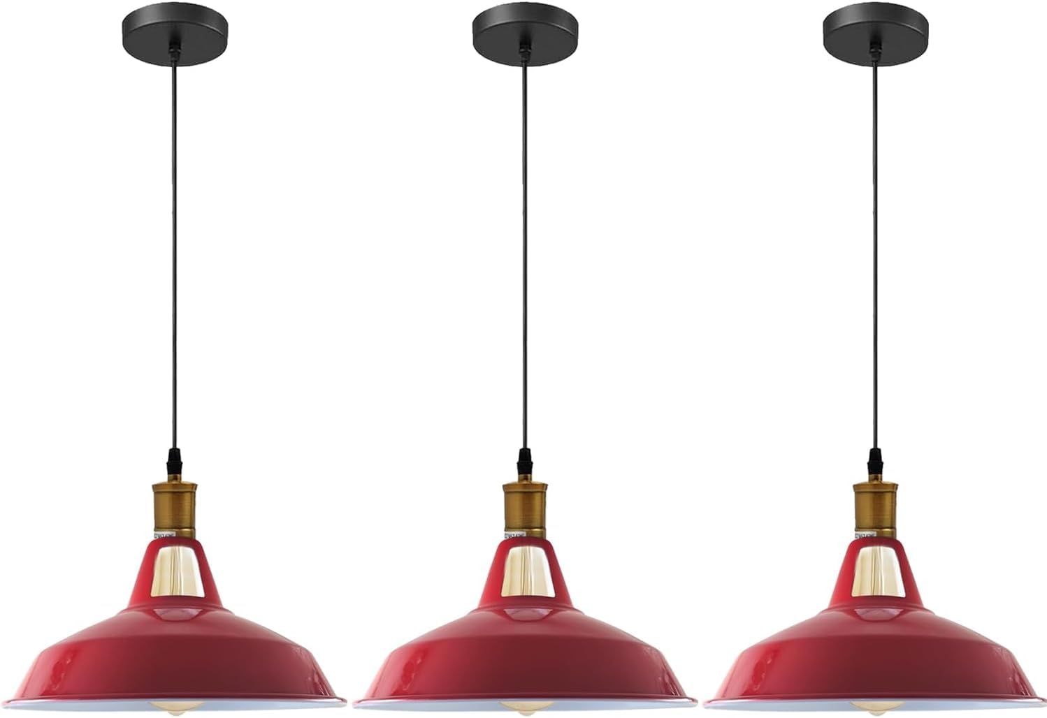 HXYSXHJUO 3PCS Vintage Retro Chandelier Industrial Pendant Ceiling Light E27 Metal Lampshade LED Fixture Loft Lamp (Red, with Bulb)
