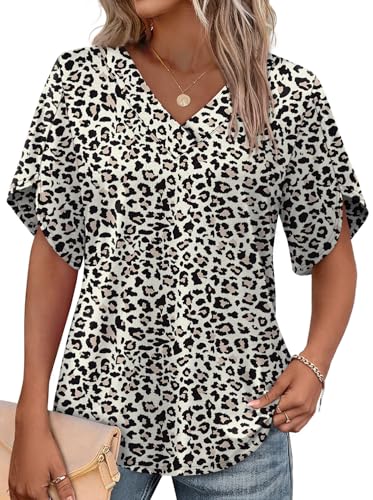 Image of WIHOLL Womens Summer Tops Short Petal Sleeve Shirts Fashion V Neck Womens Clothing