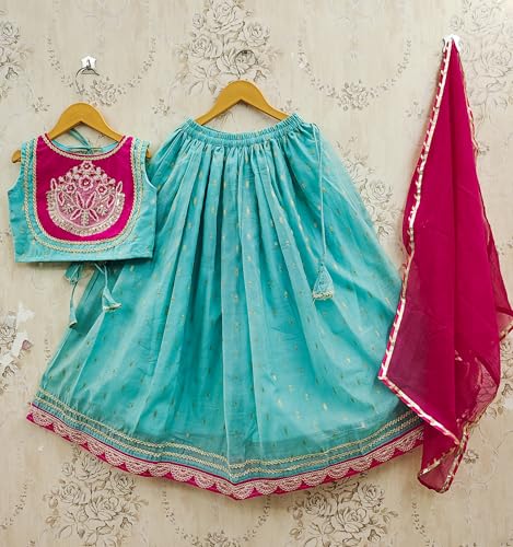 Image of Kids Traditional Lehenga Choli Set with Embroidered Pink Choli & Dupatta