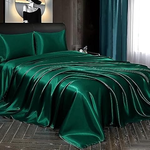 Aisawate Satin Sheets Queen Size Red Satin Bed Sheet Set 16" Deep Pocket Silky Satin Sheet Set with 1 Fitted Sheet, 1 Flat Sheet and 2 Pillow Cases- Wrinkle, Fade, Stain Resistant- 4 Piece Cover