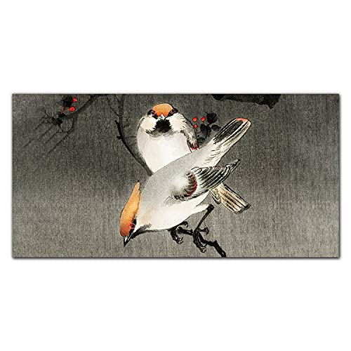 Tableau en verre de prestige 100x50cm avec illustration oiseaux d'Asie raffinée