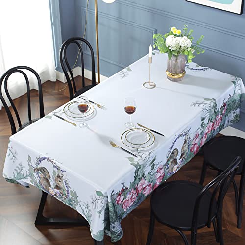 Sastybale Easter Rectangle Tablecloth, Spring Floral And Bunny Table Cloths Dust-Proof Wrinkle Resistant Polyester Table Cover For Decoration Holiday Kitchen Dinning Tabletop(60"X102") #TOP2