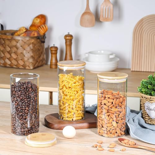 Image of 1400 ML Round Airtight Glass Jar for Food Storage Set,Airtight Food Jars with Bamboo Lids Glass Kitchen Glass multipurpose use set of 12(12, Round BAMBOO LID GLASS JAR 1400ml -)