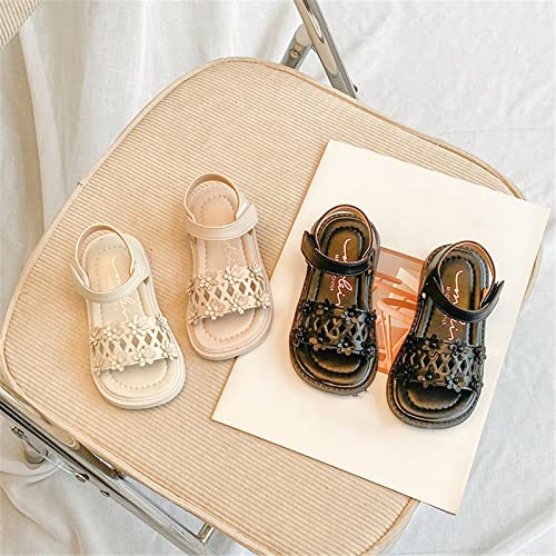 Girls Sandals Open Toe Mesh Design Flat Sandals Summer Outdoor Casual Beach Shoes Comfort Little Kid Princess Shoes (Black, 9 Toddler)3