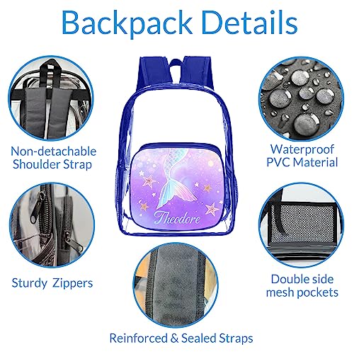 Amlion Custom Clear Backpack with Name Personalized Transparent Backpacks,Customized Logo Photo Clear PVC Backpacks Heavy Duty for College Workplace Travel Sports(Black Photo)4