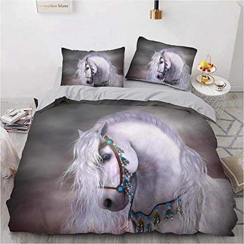 NEWAT Parure de lit avec housse de couette et taie d'oreiller, pour enfants, motif 3D chevaux sauvages, F, 220 x 240 cm