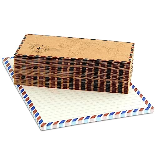 Pipilo Press Vintage-Style Airmail Travel Stationary Set, 96 Pack For Letter Writing (48 Lined Paper Sheets And 48 Kraft Paper Envelopes Included) #TOP6