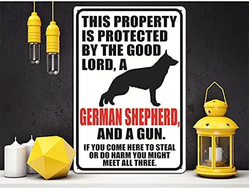 Miniatura 2 de FENGYIN ART - Señales de advertencia de pastor alemán, cartel de cuidado con el pastor alemán, letrero de cuidado con el perro, agujeros