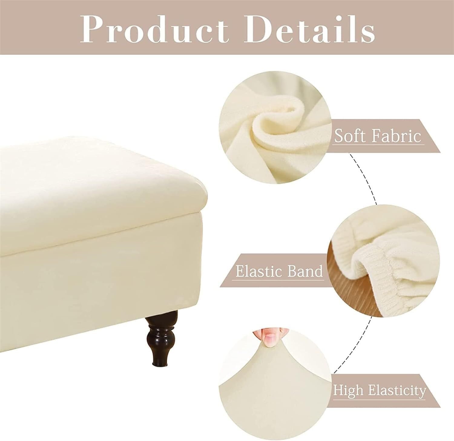 Copertura Premium per Pouf Rettangolare con Contenitore, Elasticizzata