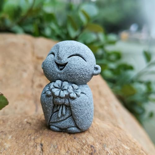 Mini estatua de monje budista japonés de piedra arenisca miniatura 2