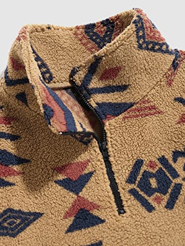 Image of ZAFUL Men 1 /4 Zipper Sweatshirt Ethnic Aztec Printed Kangaroo Pocket Fall Winter Pullovers Jacket Unisex Hoodie Tops (Khaki X-Large)