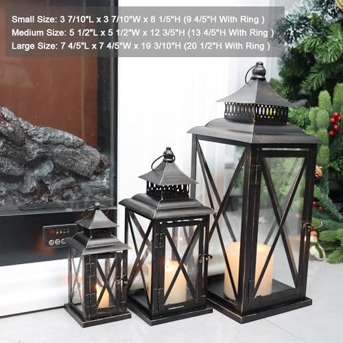 Decorkey DKCL-4044 3Pcs (20’’&13’’&9’’) Lanterns Decorative Indoor & Outdoor, Vintage Metal Frame Candle Holders For Front Porch, Patio thumb #5