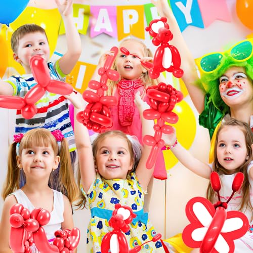 Image of 260 Balloons, 50Pcs Red Long Balloon for Tying Balloon Arch, Latex Animal Long Skinny Twisty Magic Balloon Twisting Art Kit for Thanksgiving Halloween Christmas Party Decorations
