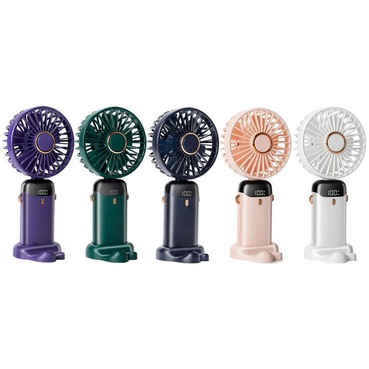 Image of 5 PCS Portable Handheld Fan, 12 hours Upgrade 3200mAh Mini Fan with Stand, 90 Foldable, 5 Speed Wind, 3 in 1 Personal Small Fans, Makeup Fans for Women (Purple, Green,Pink,Blue,White)