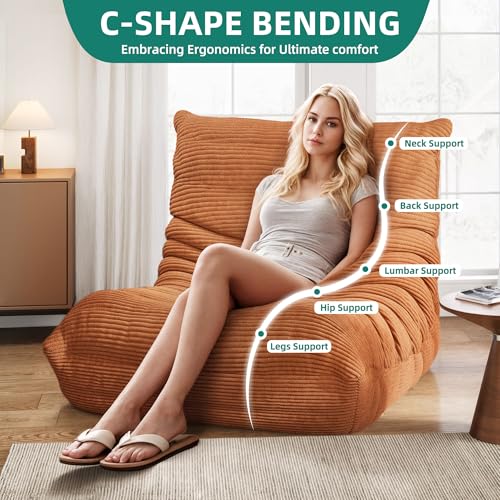 DWVO Upholstered Floor Sofa, Memory Foam Lazy Floor Sofa Couch, Large Soft Corduroy Beanbags Chair with Washable Cover for Living Room Apartment Dorm Office, Brown