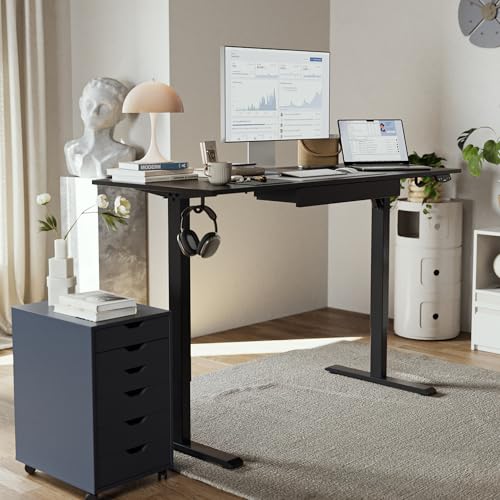 Image of Agilestic Electric Standing Desk with Drawers, 47.8 x 24 Inches Height Adjustable Desk, Stand up Computer Table with Memory Preset, for Work Office Home, Black